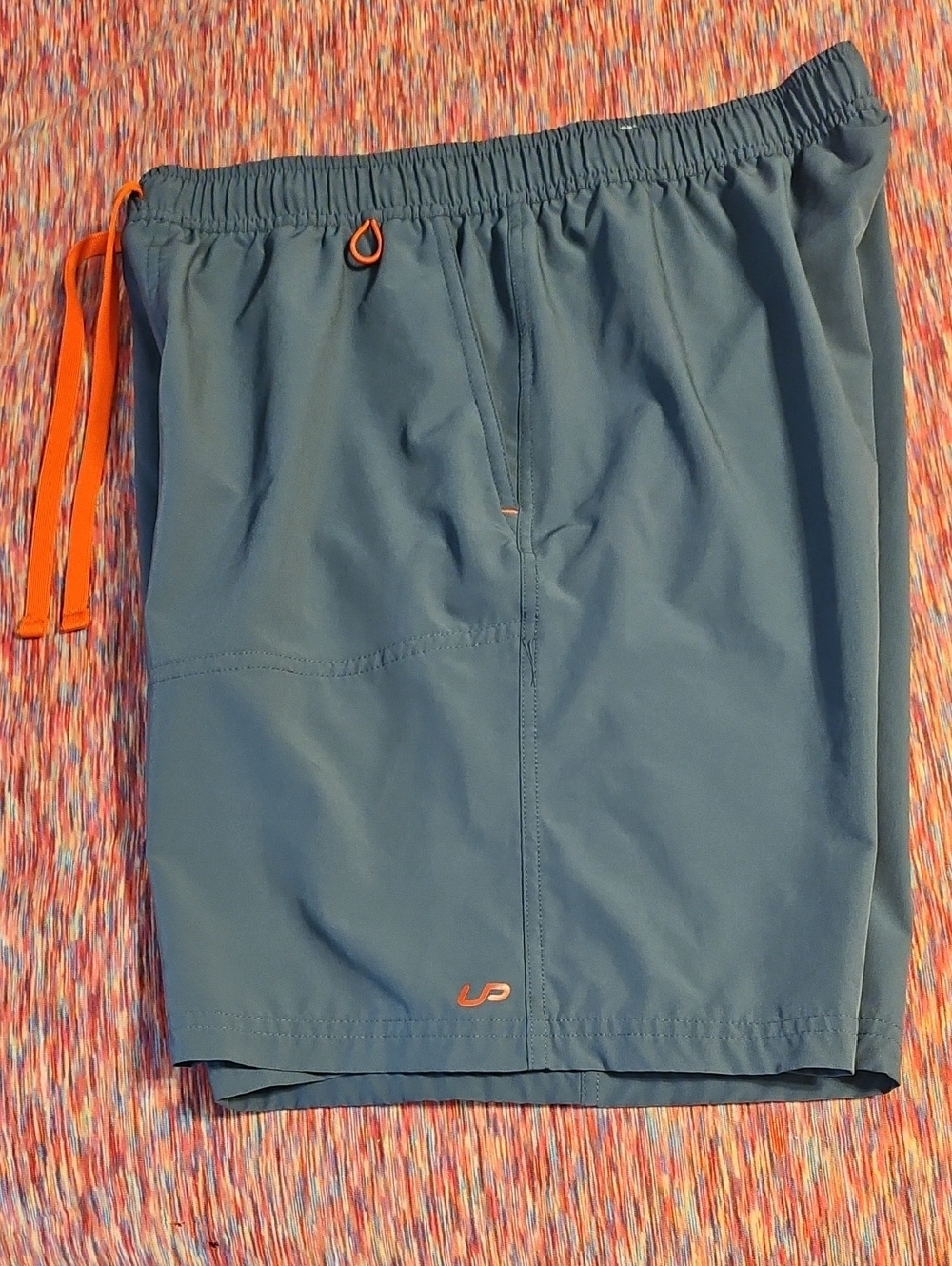 UniPro Quick Dry Navy Athletic Shorts with Orange Drawstring